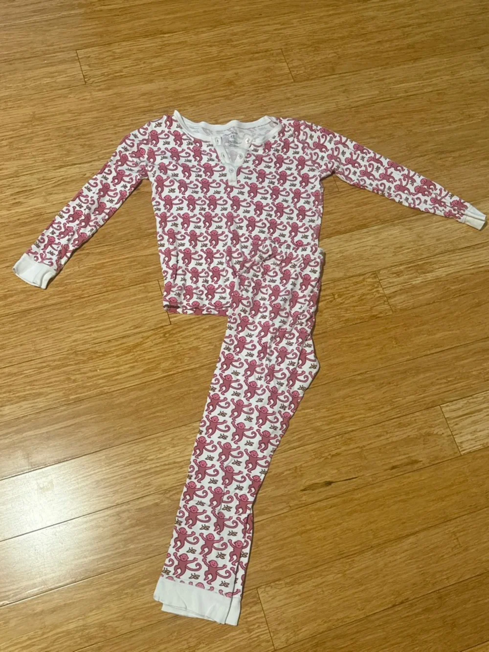 ROLLER RABBIT Kids Pink and White Monkey Print Pajama Set